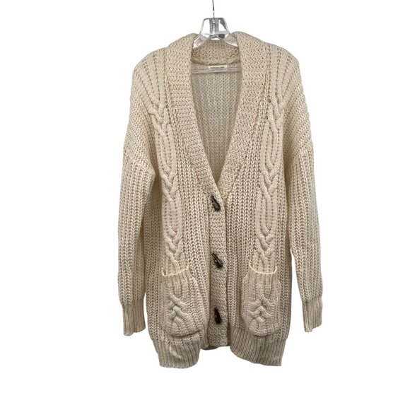 Cotton Candy Sweaters - Cotton Candy Open Knit Cardigan Long Sleeve Cream Size M/L Toggles